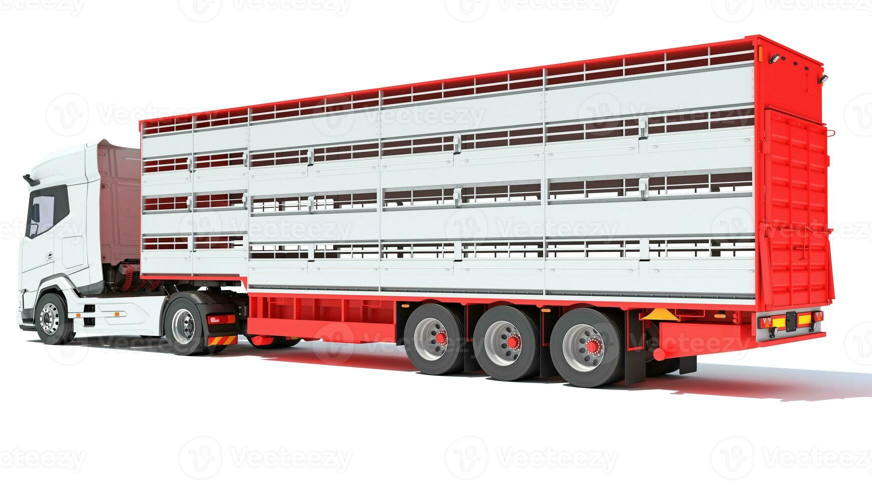 Truck with Cattle Animal Transporter Trailer 3D rendering on white background photo