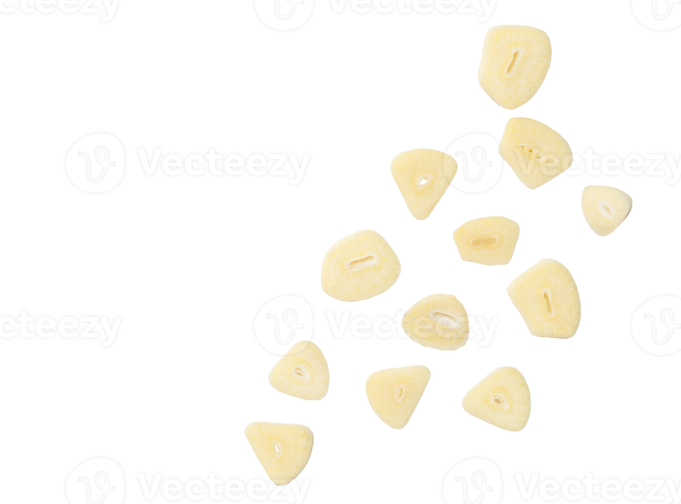 Top view set of garlic slices isolated with clipping path in png file format