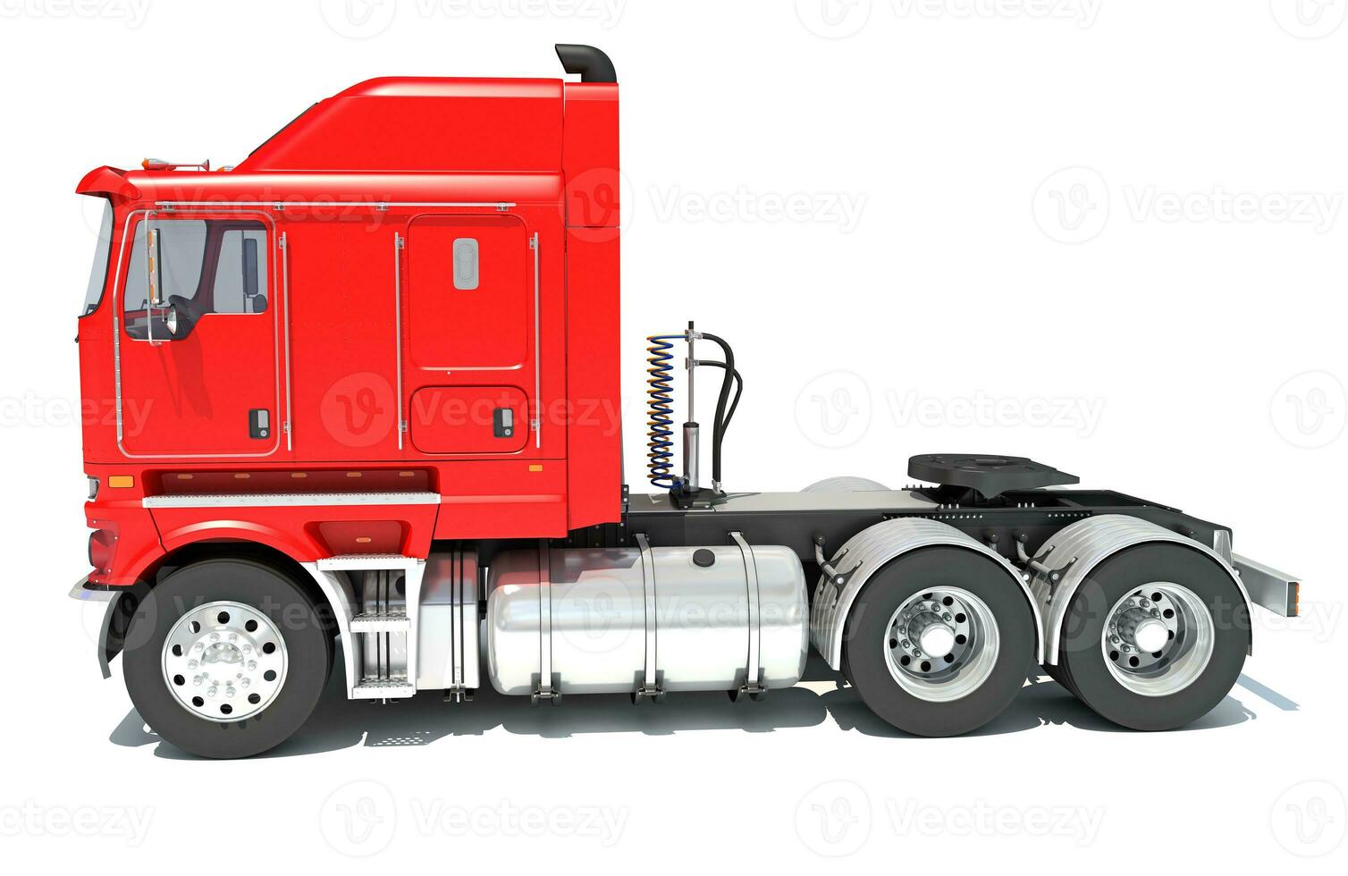 Red Semi Truck 3D rendering on white background photo