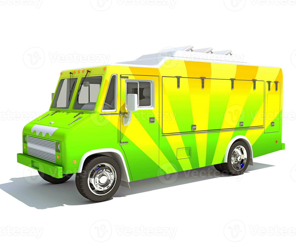 Food Truck 3D rendering on white background photo