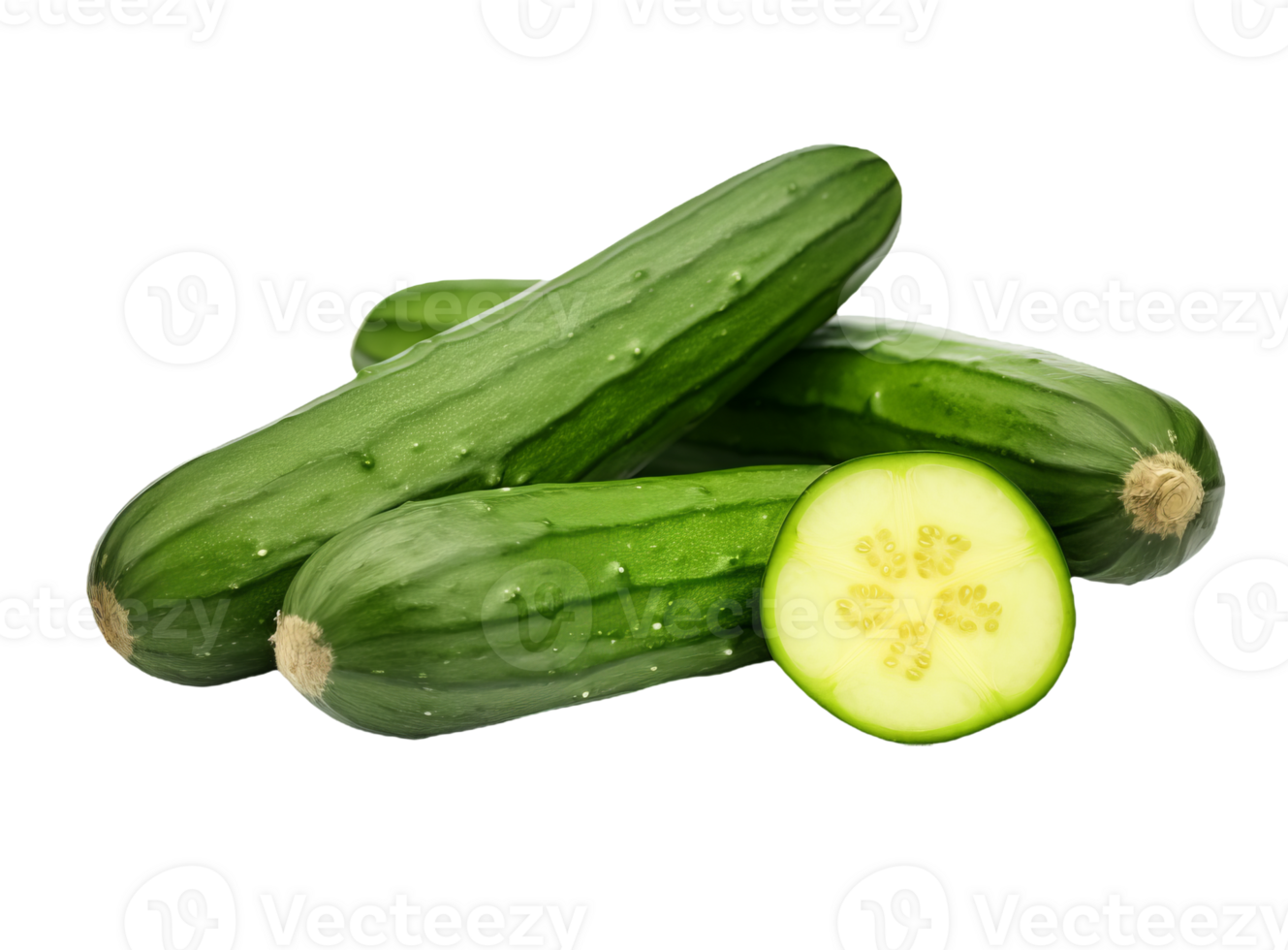 Cucumber vegetable with cucumber cut slice isolated on transparent background png