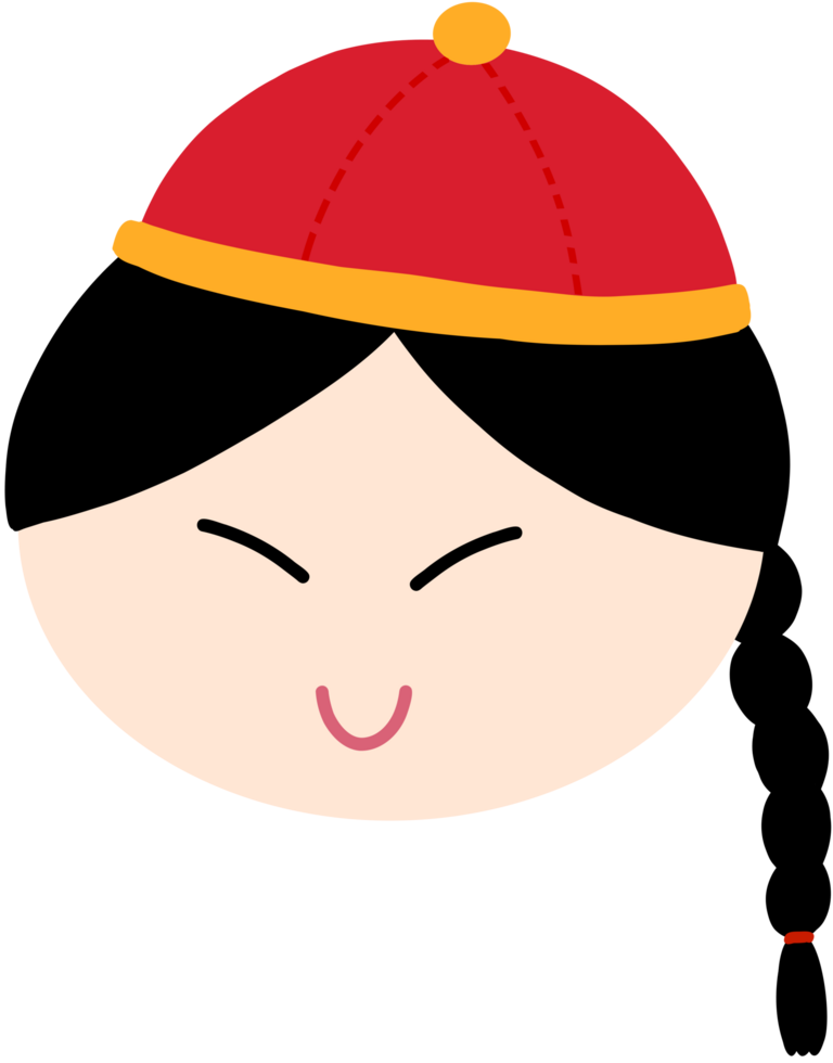 Boy wearing Chinese cap, cartoon face png