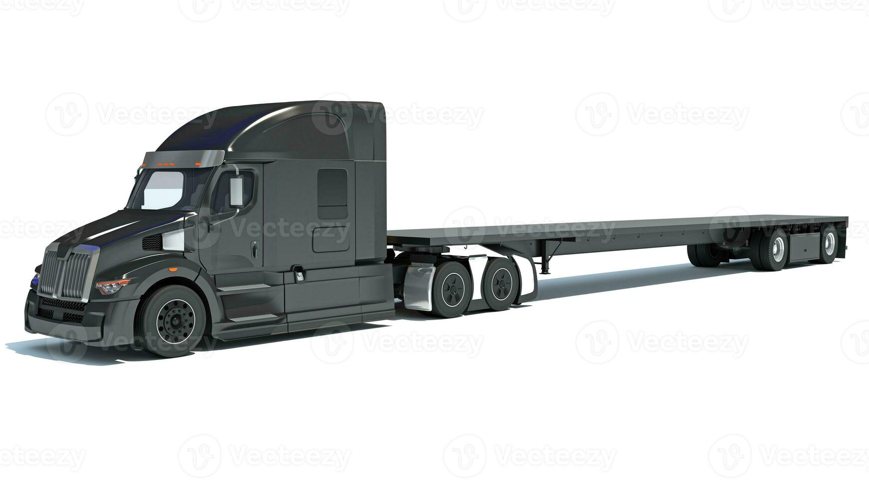 Truck with flatbed trailer 3D rendering on white background photo