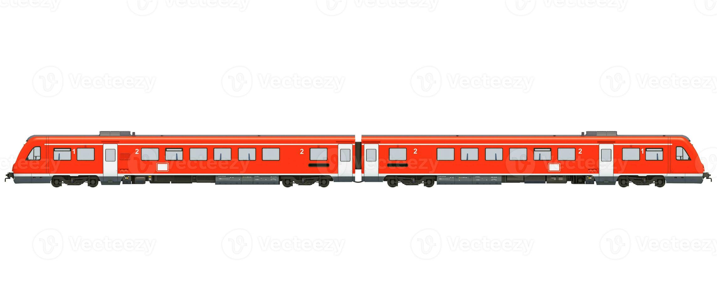 Red passenger train 3D rendering on white background photo