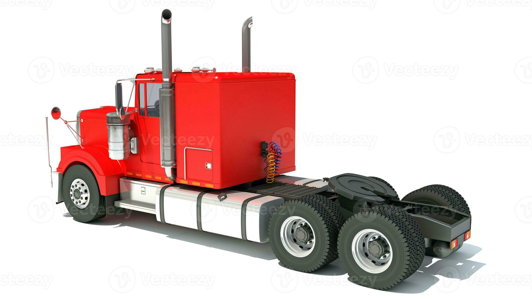 Red Semi Truck 3D rendering on white background photo