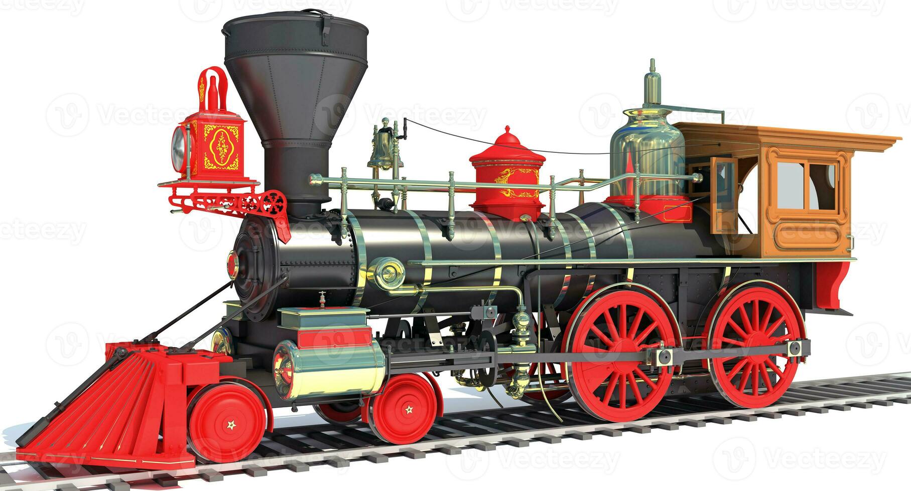 Steam Locomotive Train 3D rendering on white background photo