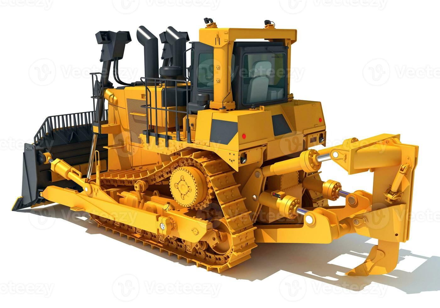 Tracked Dozer heavy construction machinery 3D rendering on white background photo