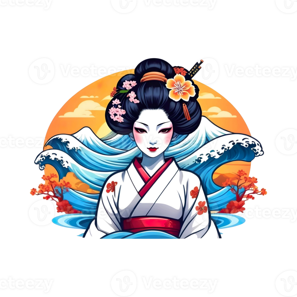 AI generated Japanese geisha beauty mascot for t-shirts ready to print png