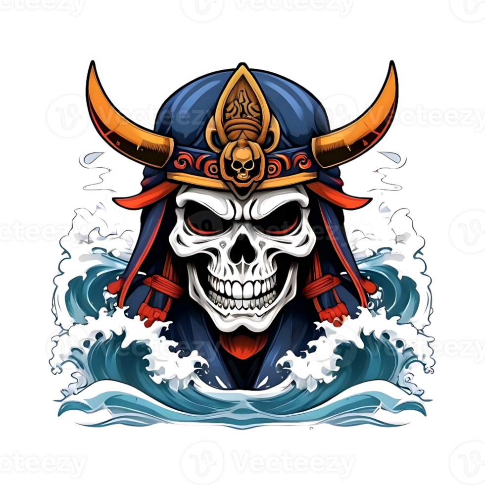 AI generated Fierce samurai skull head for t-shirt ready to print png