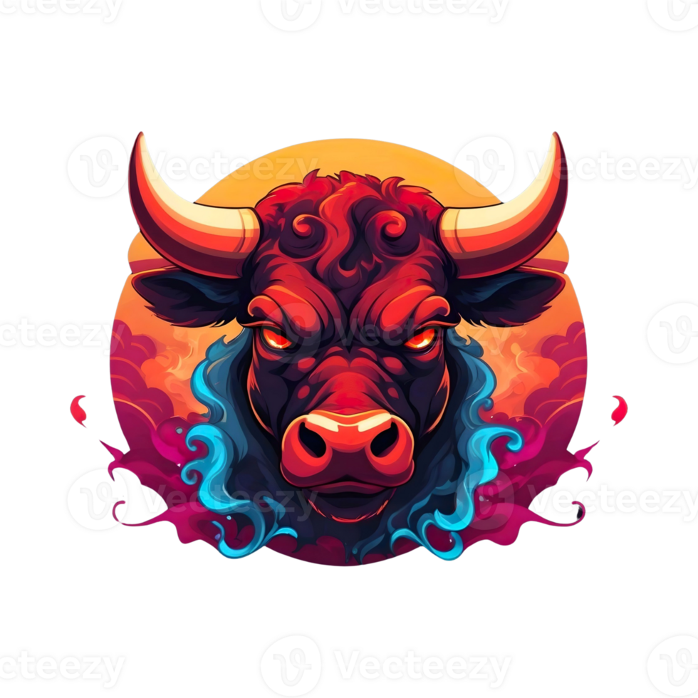 AI generated fierce bull with bright color patterns for t-shirts ready to print png