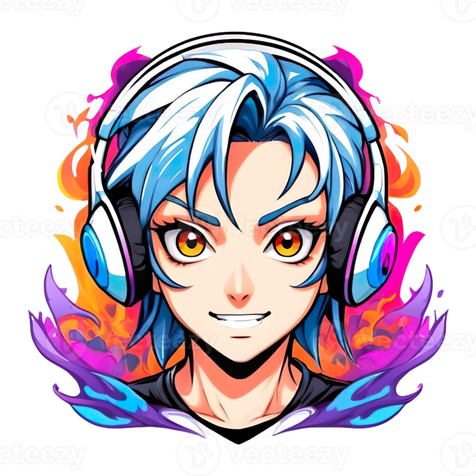 AI generated anime character mascot, cool guy, game player png