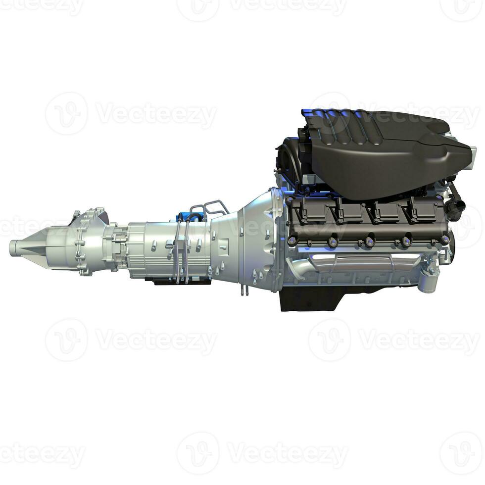 V8 Car Engine 3D rendering on white background photo