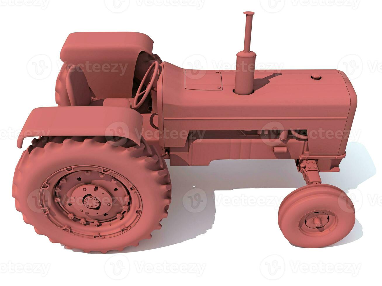 Classic Farm Tractor Clay 3D rendering on white background photo