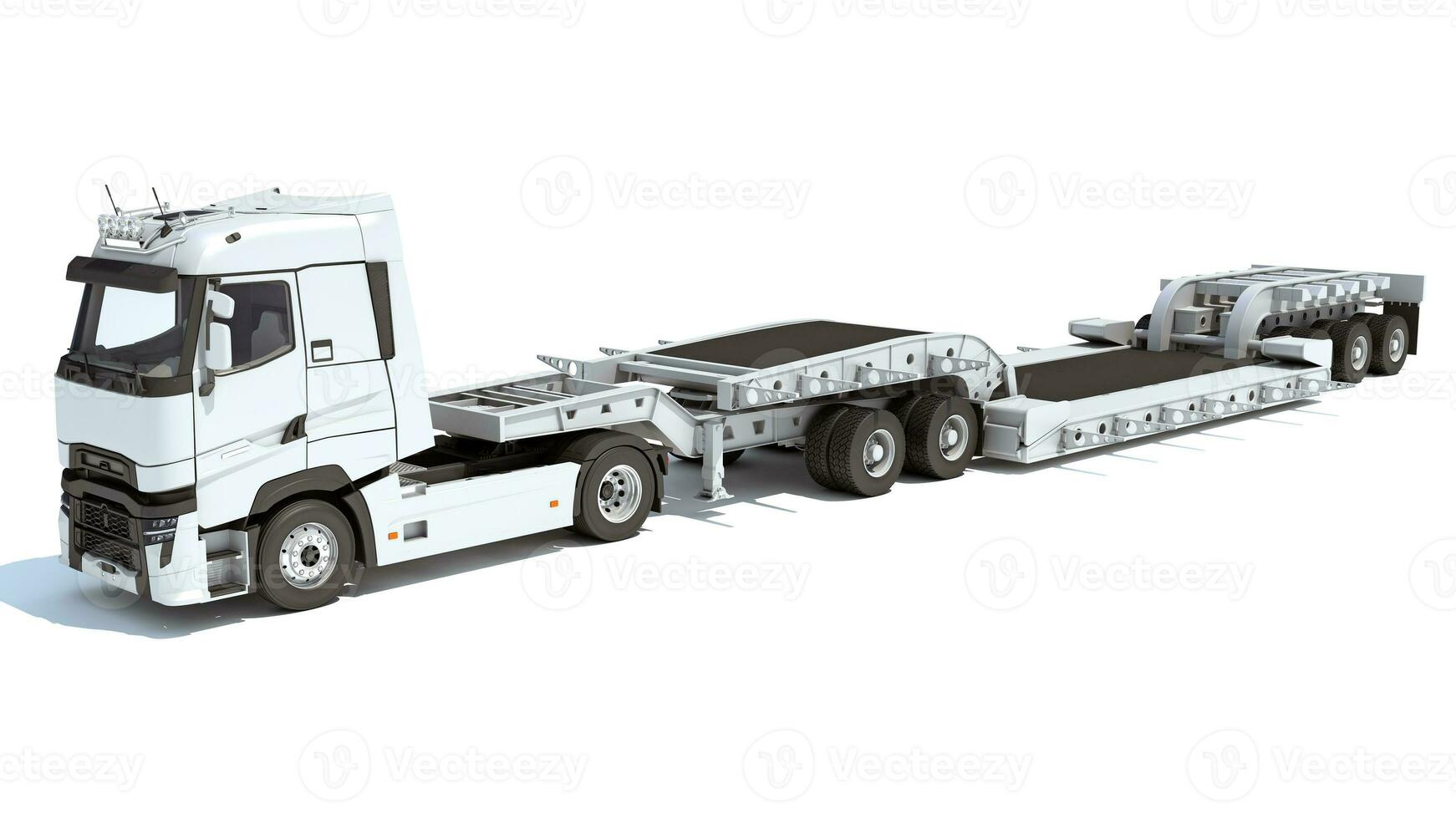 Heavy Truck with Flatbed Trailer 3D rendering on white background photo