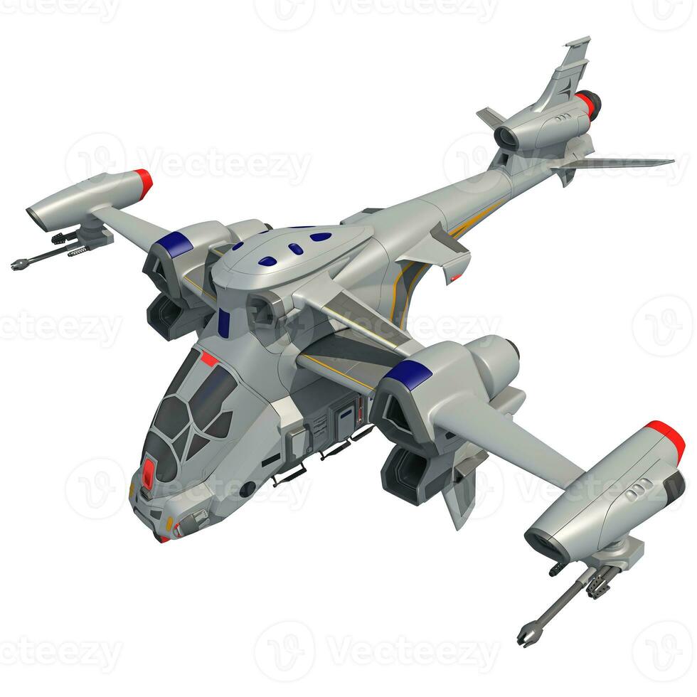 Spaceship 3D rendering on white background photo