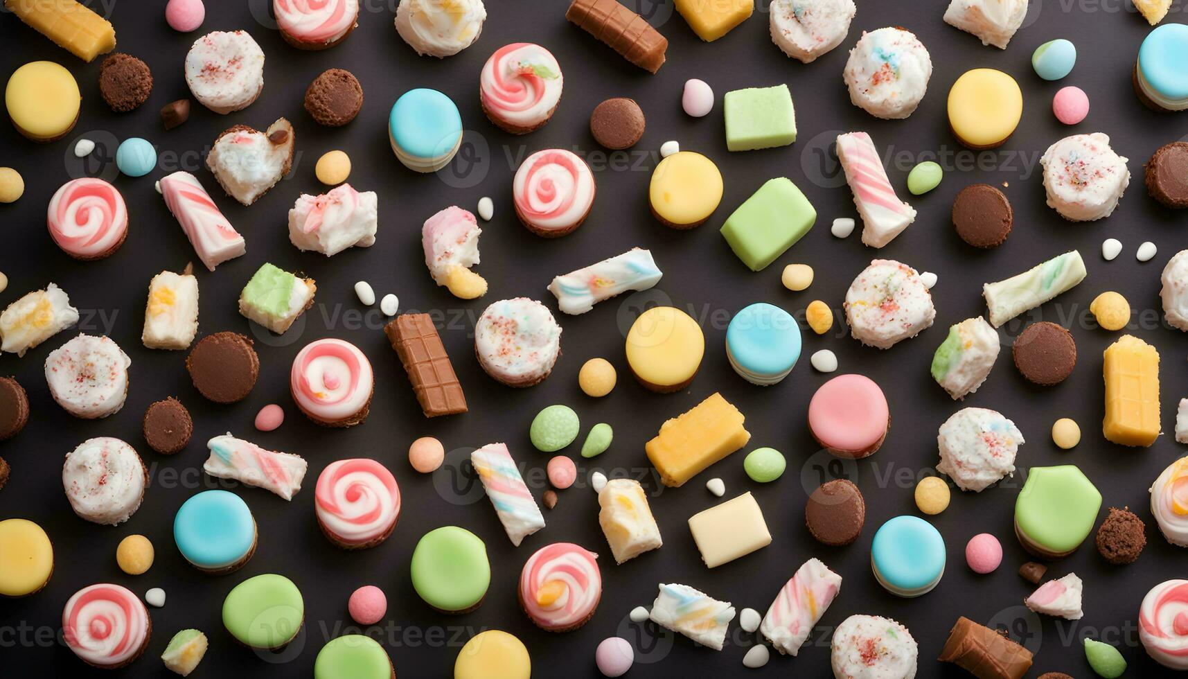 AI generated colorful candy on black background photo