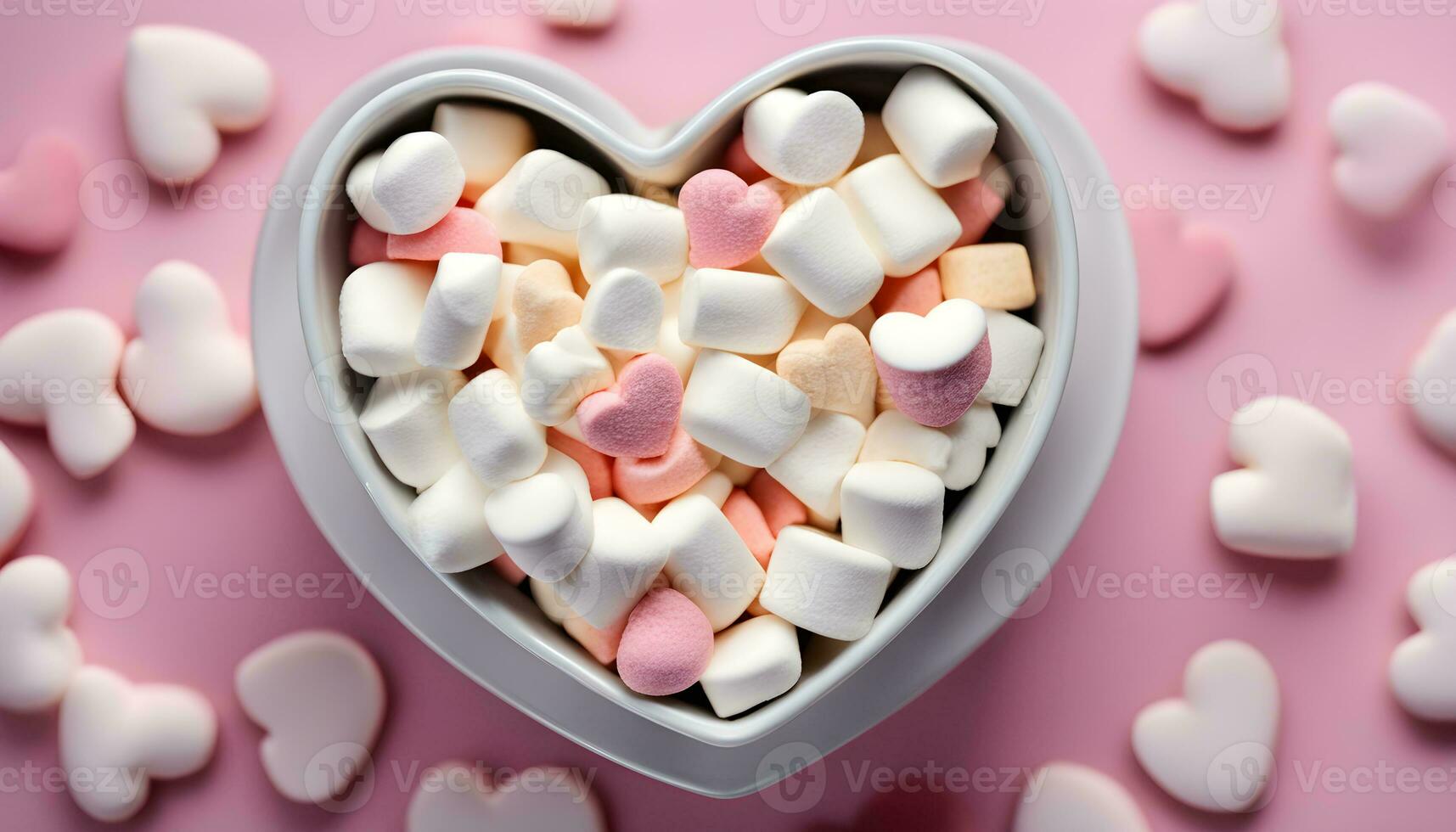AI generated a heart shaped bowl filled with marshmallows photo