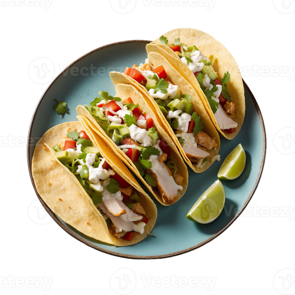 AI generated fresh homemade chicken tacos recipe isolated on transparent background png