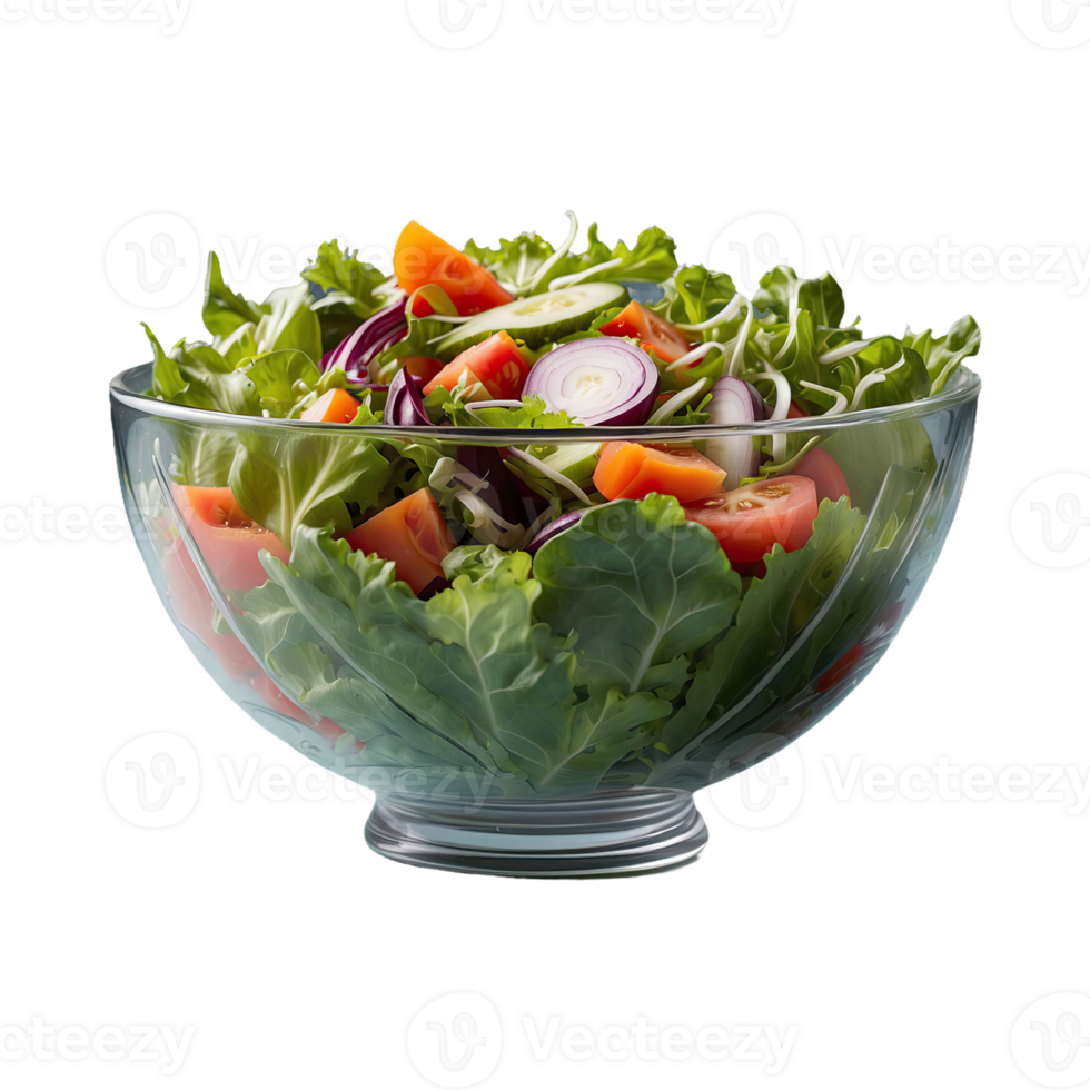 AI generated Vegetable salad in clear bowl isolated on transparent background png