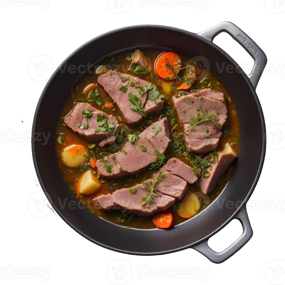 AI generated Meat sauteed with herbs and spices in the broth isolated on transparent background png