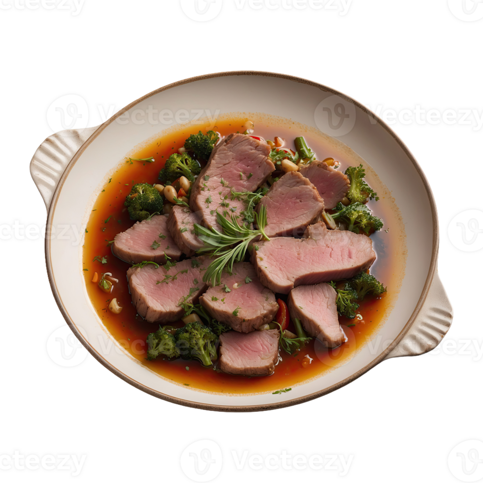 AI generated Meat sauteed with herbs and spices in the broth isolated on transparent background png