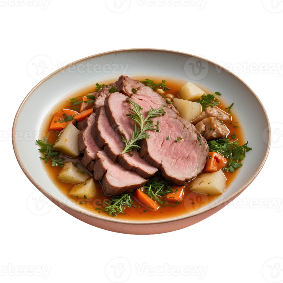 AI generated Meat sauteed with herbs and spices in the broth isolated on transparent background png