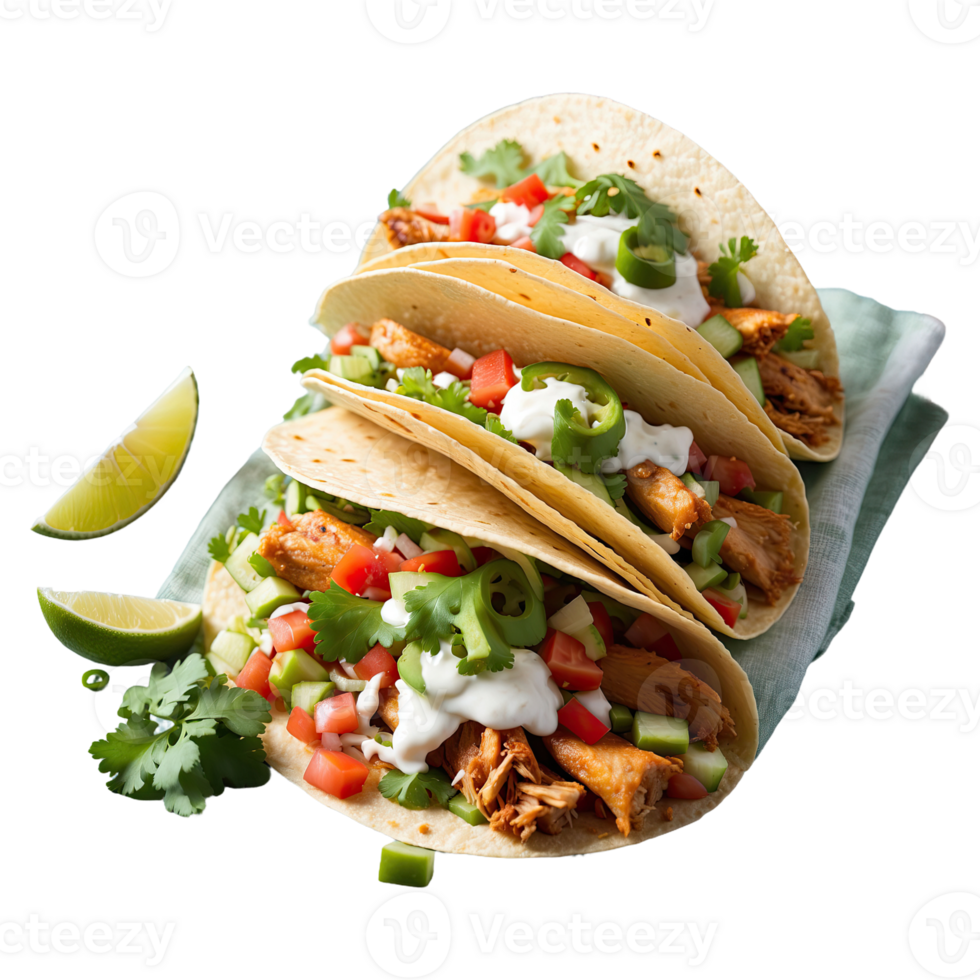 AI generated fresh homemade chicken tacos recipe isolated on transparent background png