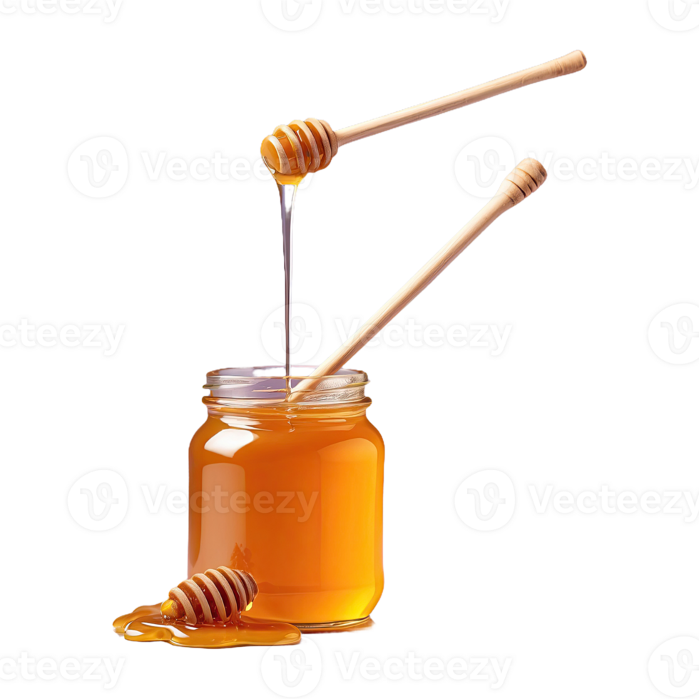AI generated honey food with honey stick isolated on transparent background png
