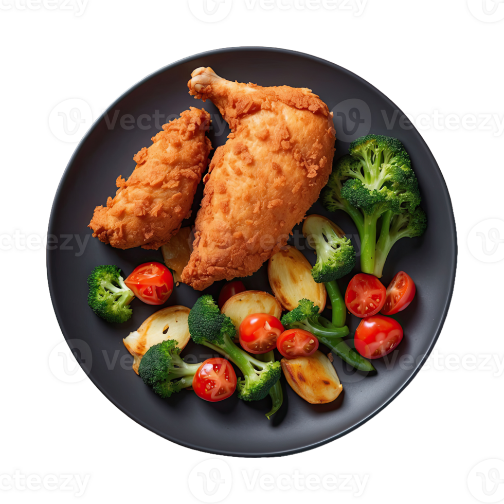 AI generated Fried chicken breast with vegetables isolated on transparent background png