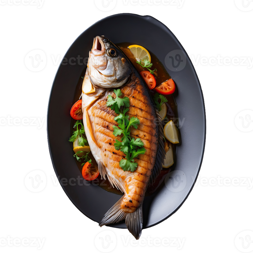 AI generated grilled fish braised fish food isolated on transparent background png