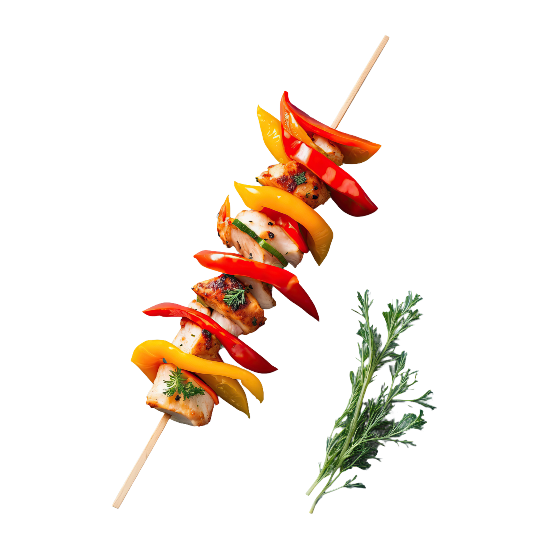 AI generated Chicken skewers with slices of sweet peppers and dill ...