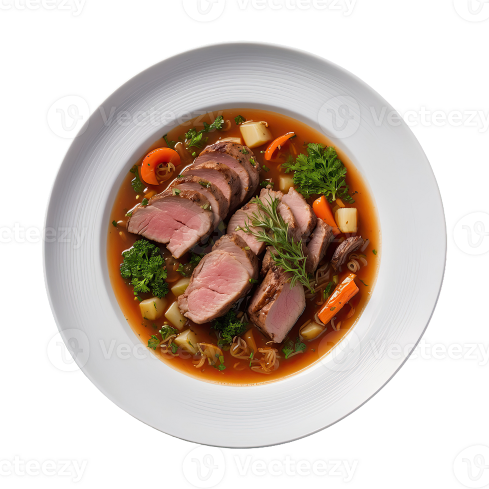 AI generated Meat sauteed with herbs and spices in the broth isolated on transparent background png