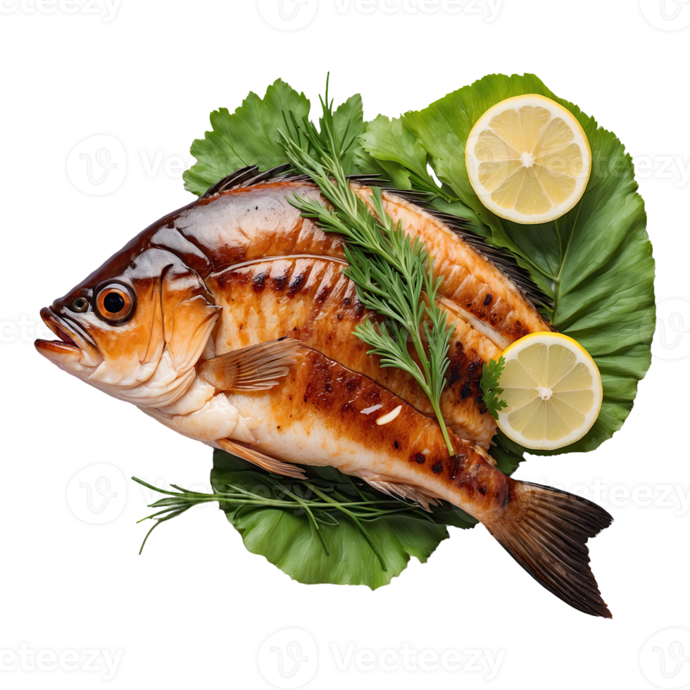 AI generated grilled fish braised fish food isolated on transparent background png