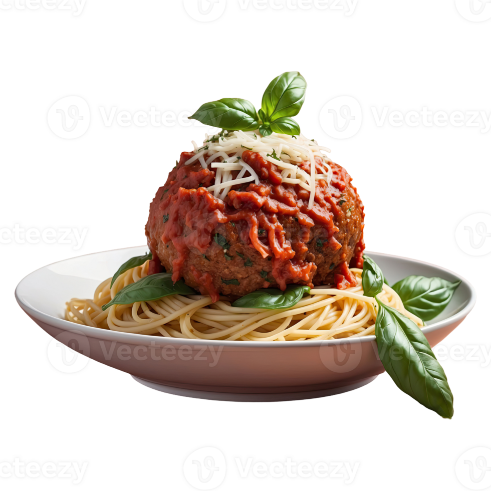 AI generated Spaghetti meatball topped with parmesan and basil isolated on transparent background png