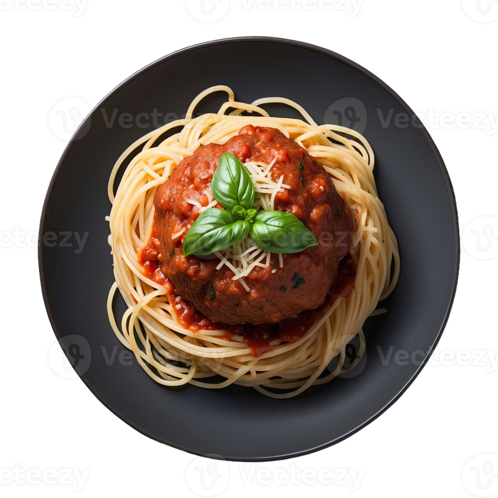 AI generated Spaghetti meatball topped with parmesan and basil isolated on transparent background png