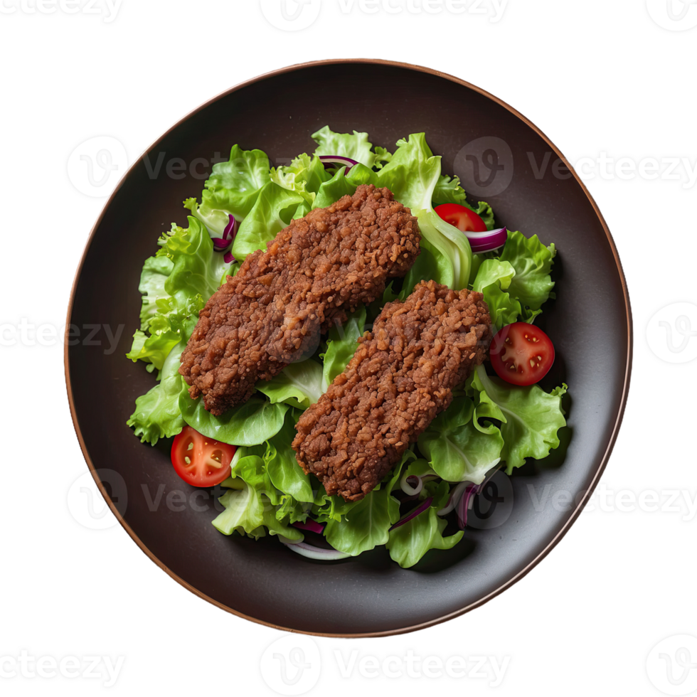 AI generated fried meat minced along with green salad isolated on transparent background png