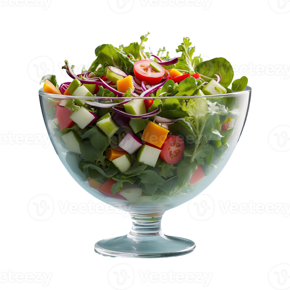 AI generated Vegetable salad in clear bowl isolated on transparent background png