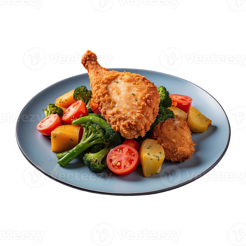 AI generated Fried chicken breast with vegetables isolated on transparent background png