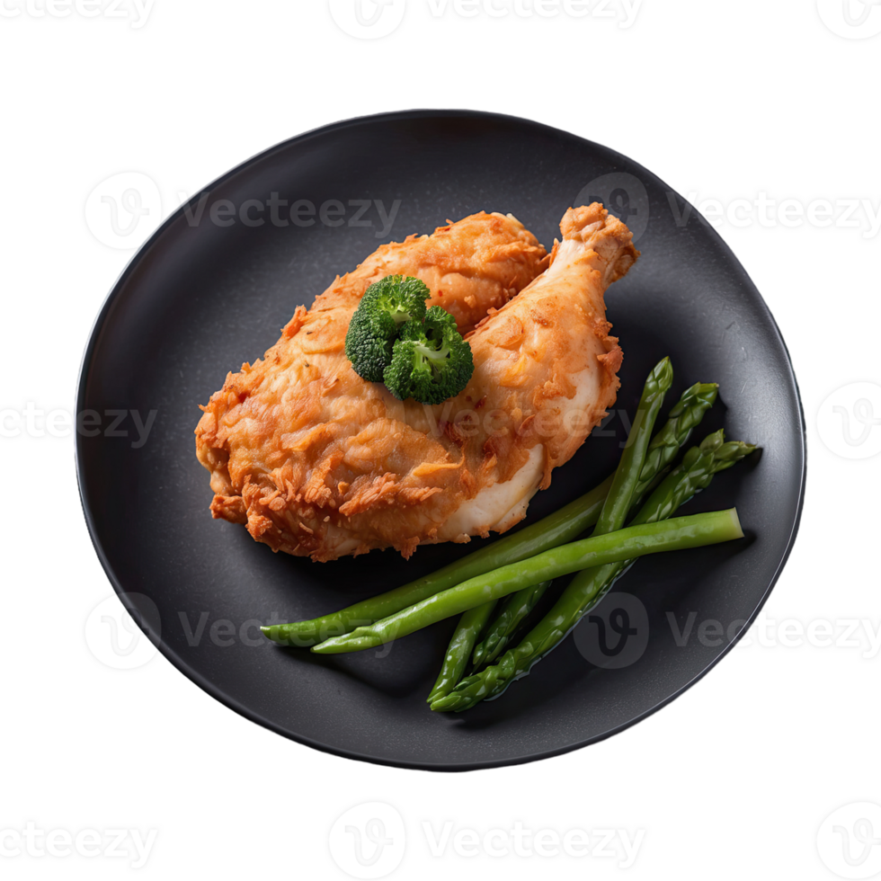 AI generated Fried chicken breast with vegetables isolated on transparent background png