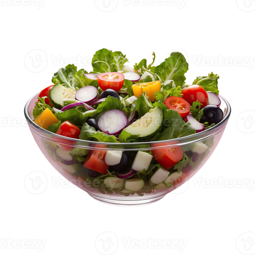 AI generated Vegetable salad in clear bowl isolated on transparent background png