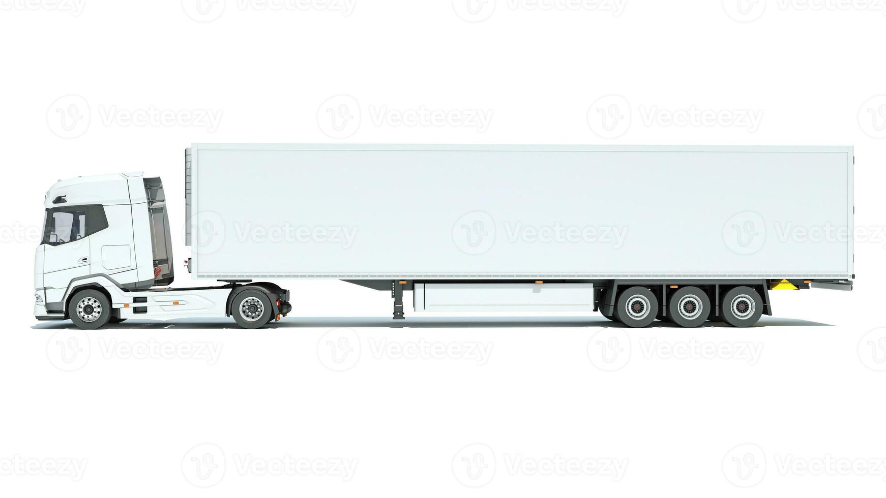 Truck with Reefer Refrigerator Trailer 3D rendering on white background photo