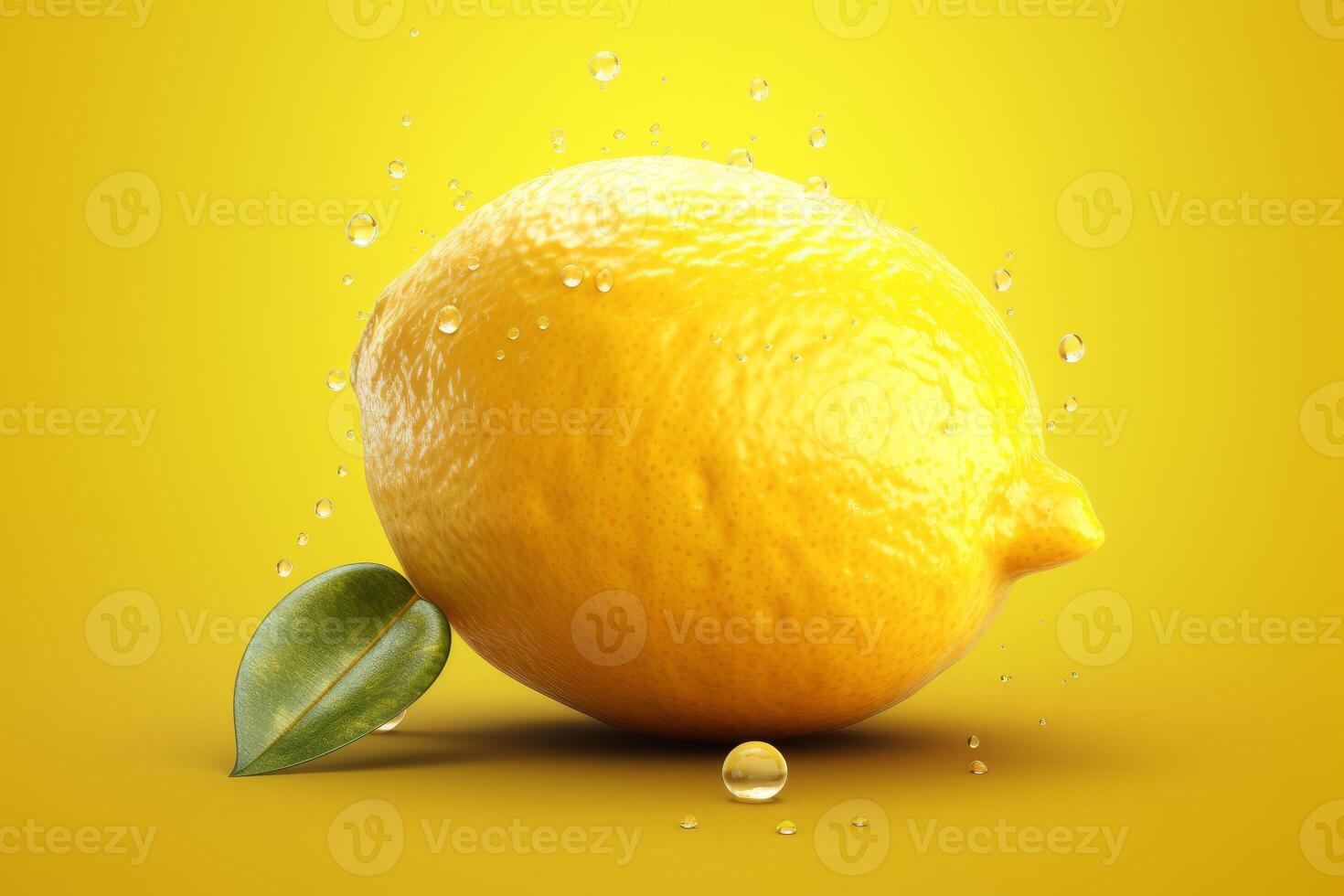 Lemons and lemons with water drops on a green background photo