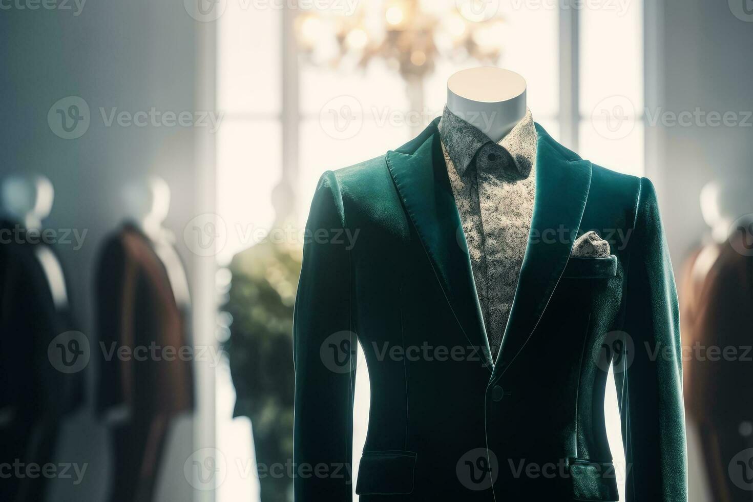 AI generated Mannequin in the store. Mannequin dressed in classic suit photo