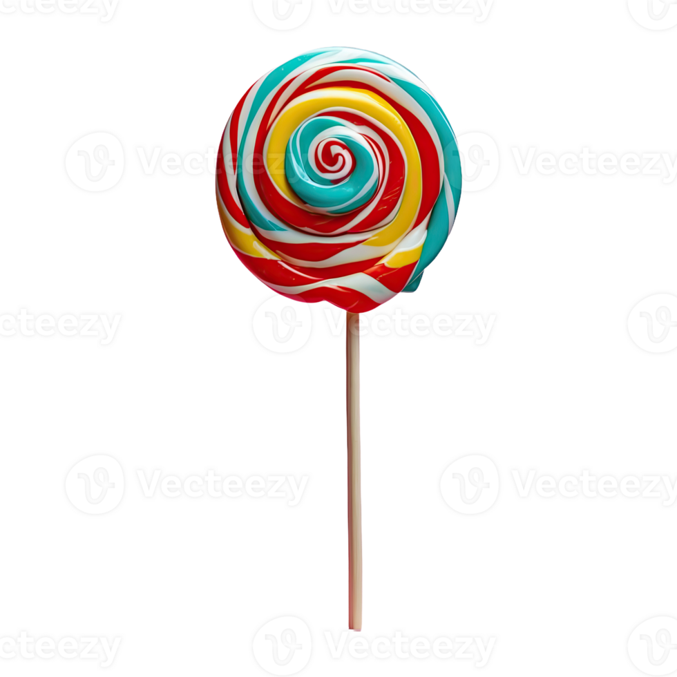 AI generated striped lollipop on a stick isolated on transparent background png