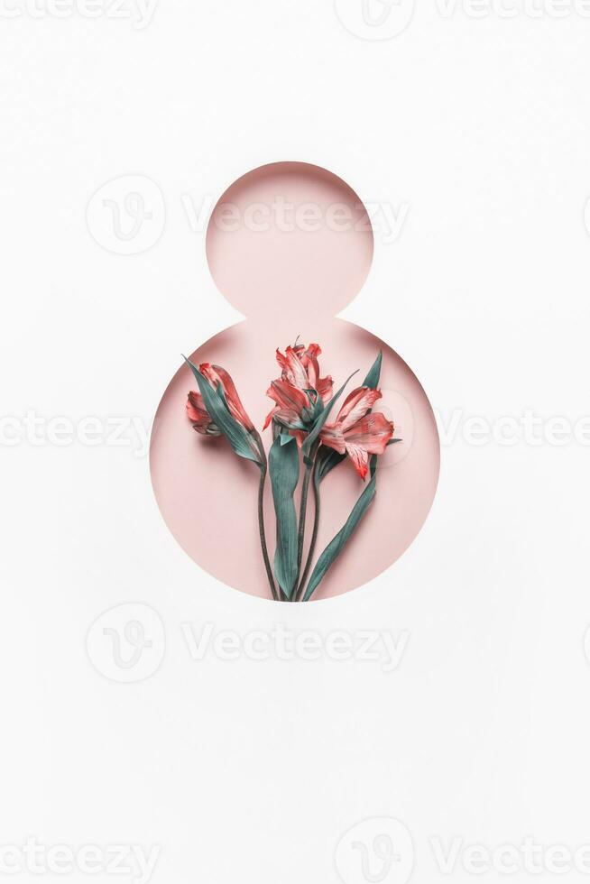 Number 8 hole and flowers. March 8th concept. Greeting Card Women's Day on March 8th photo