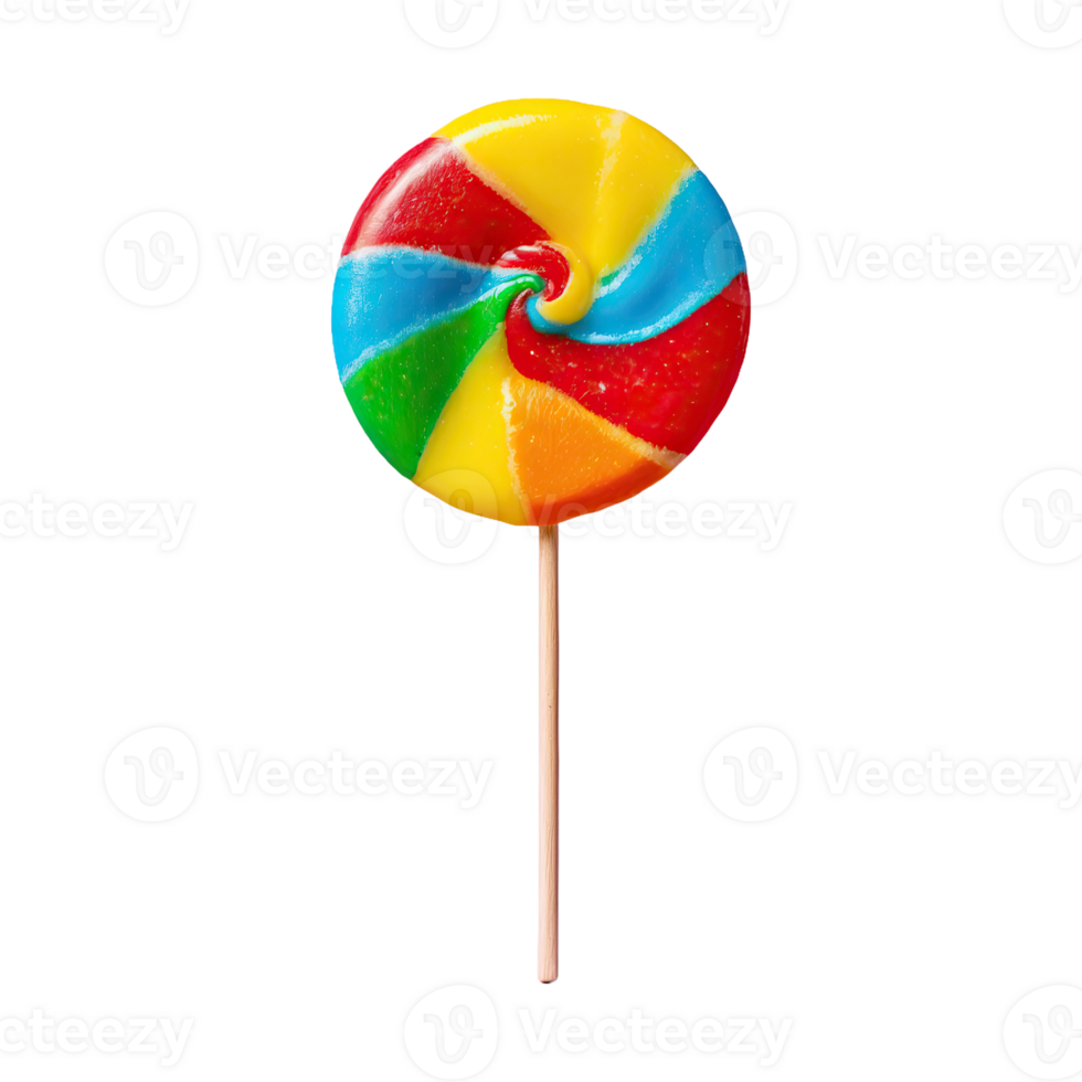 AI generated striped lollipop on a stick isolated on transparent background png