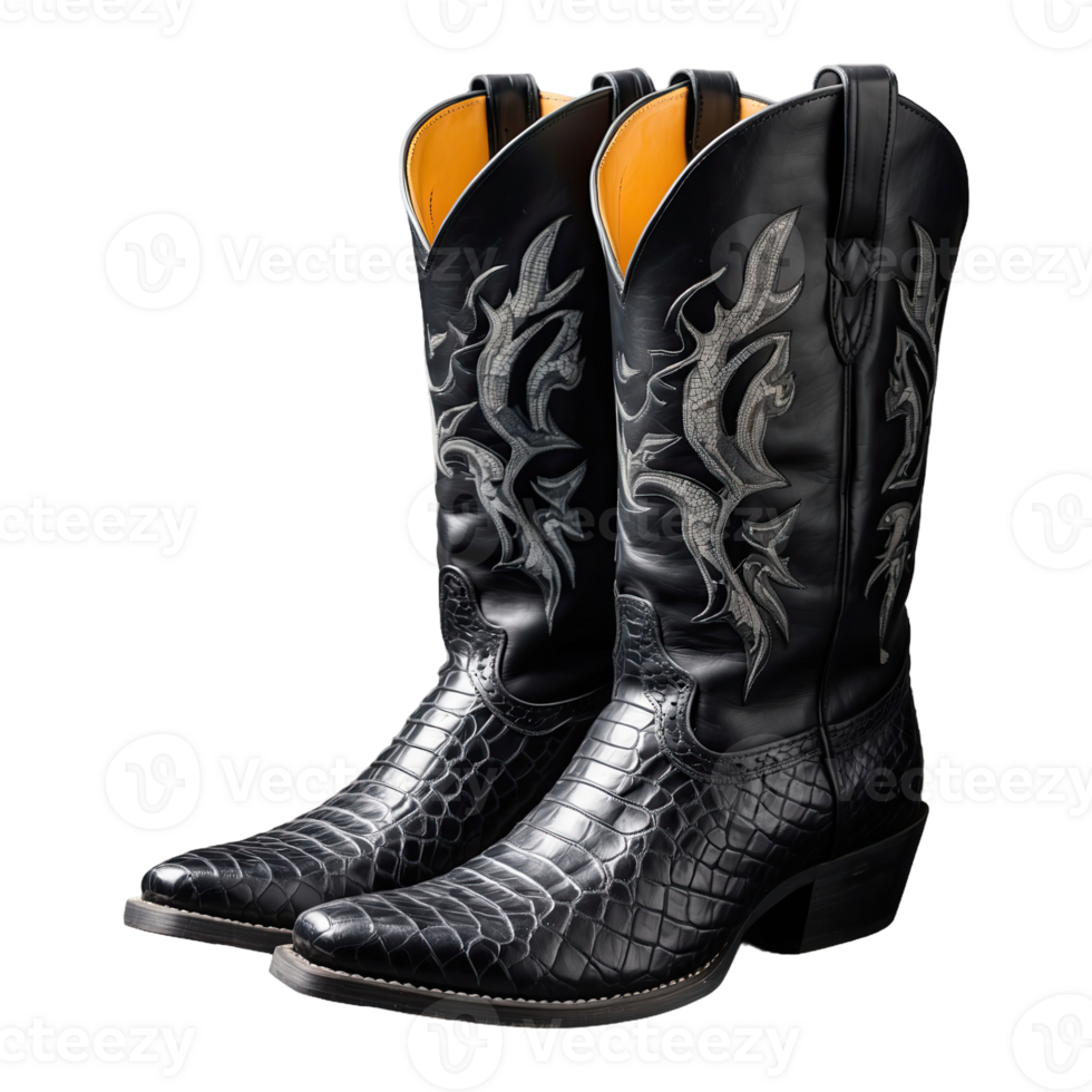 AI generated Pair Of Snakeskin Black Leather Cowboy Boot isolated on transparent background png