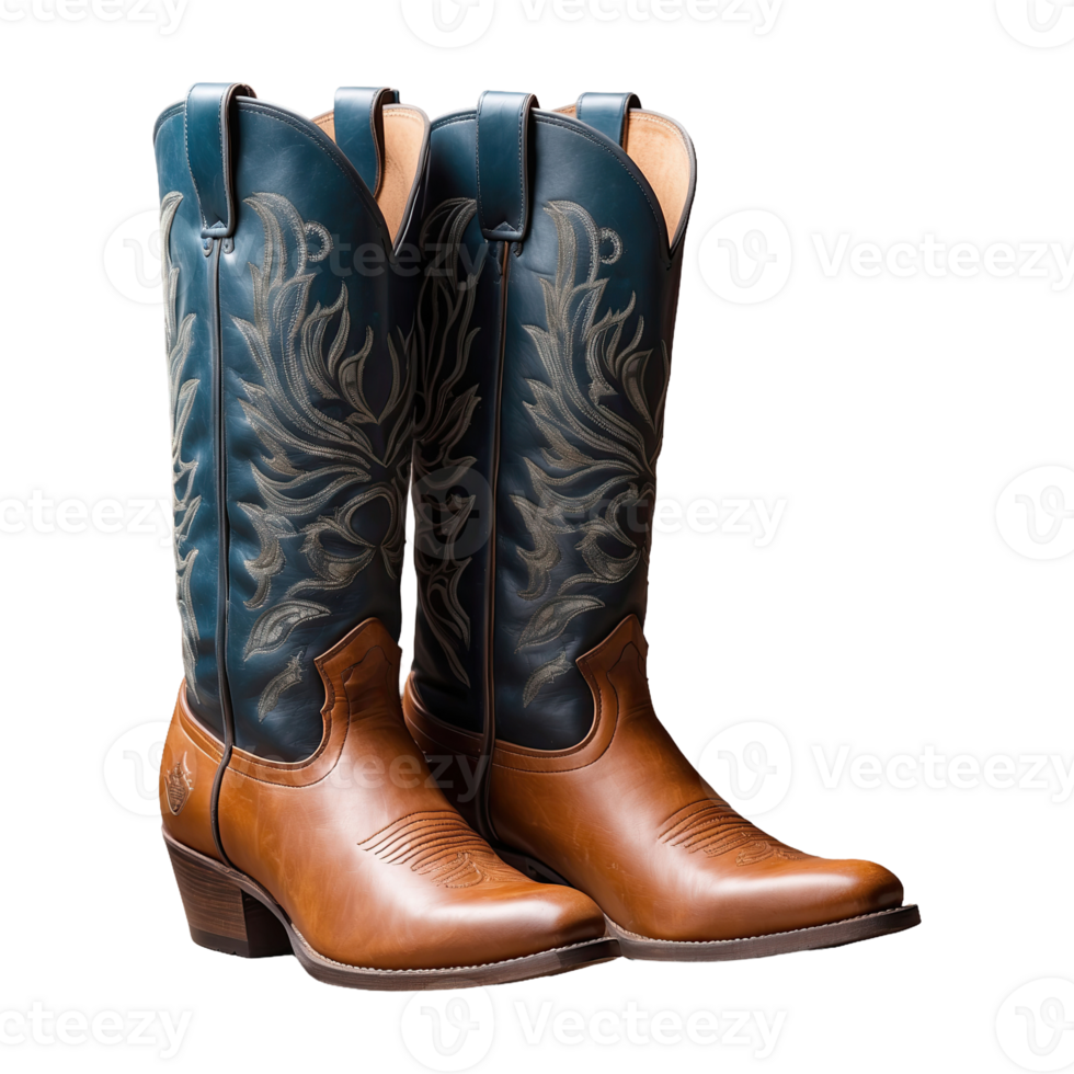 AI generated pair of Western Riding Cowboy Boot isolated on transparent background png