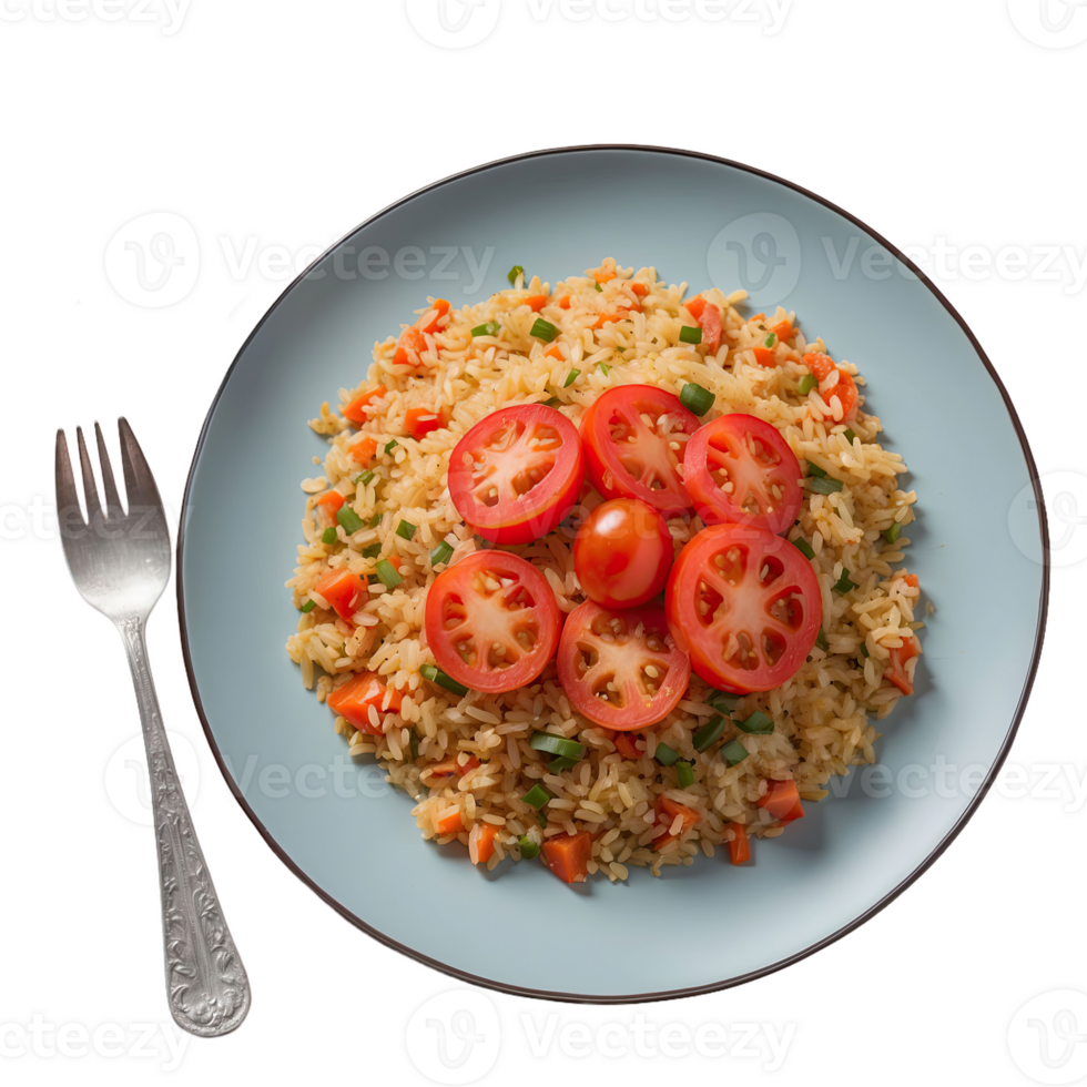 AI generated Pilaf With Canned Tomatoes And Bread On A Plate isolated on transparent background png