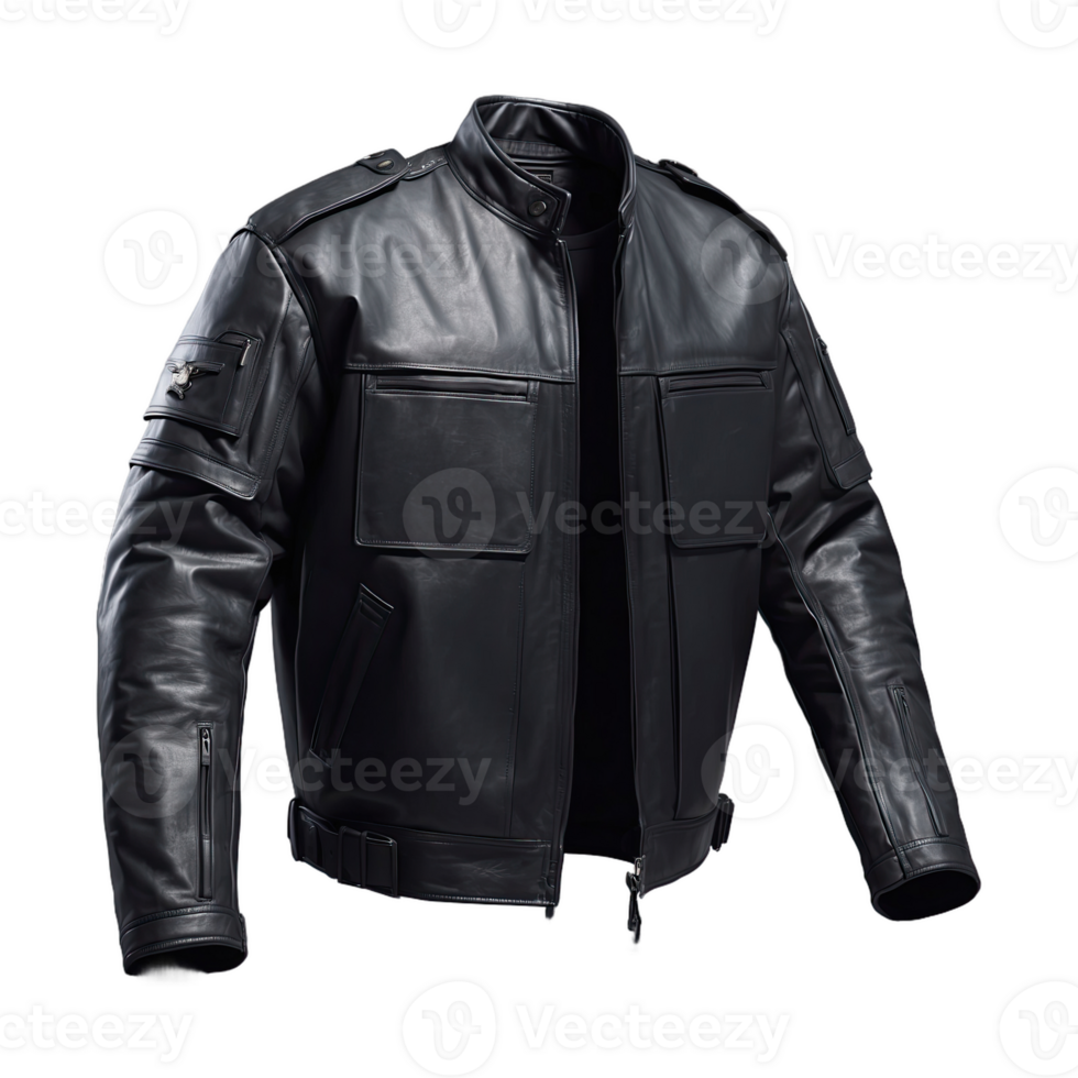 ai generiert Leder kugelsicher Leibwächter Jacke isoliert auf transparent Hintergrund png